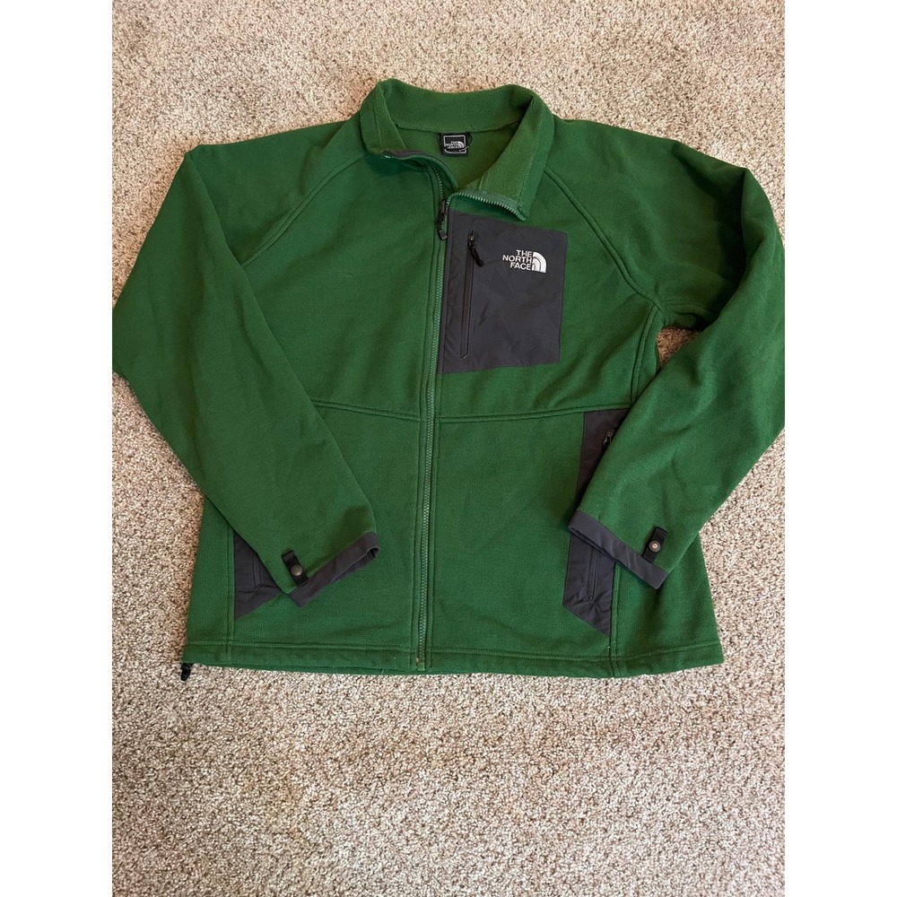 The North Face Mens Fleece Jacket Large Green Full Zip Chest Pocket Raglan